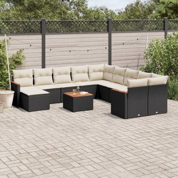 vidaXL 12 Piece Garden Sofa Set with Cushions Black Poly Rattan