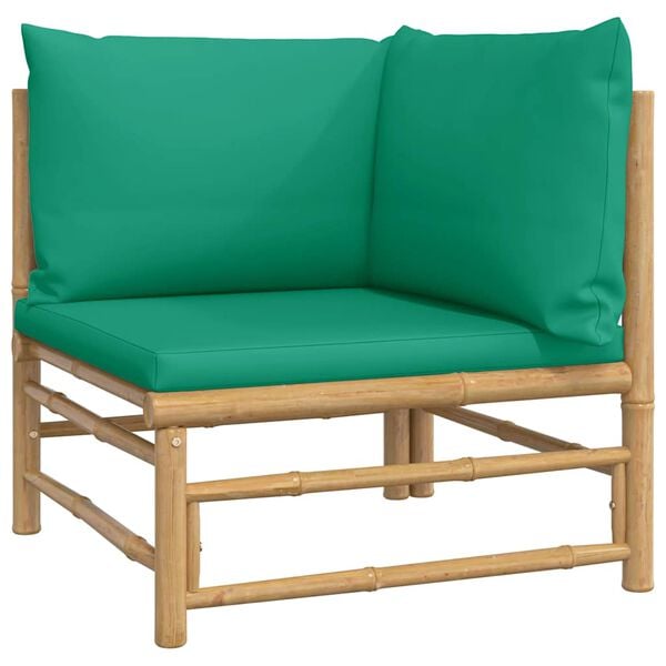 vidaXL Garden Corner Sofa with Green Cushions Bamboo