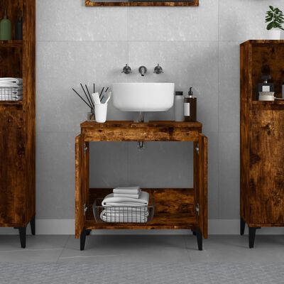 vidaXL Sink Cabinet Smoked Oak 58x33x60 cm Engineered Wood
