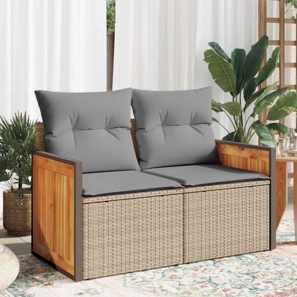vidaXL Garden Sofa with Cushions 2-Seater Beige Poly Rattan