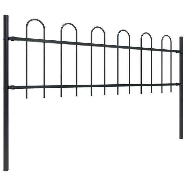 vidaXL Garden Fence with Hoop Top Steel 1248x60 cm Black