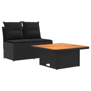 vidaXL 2 Piece Garden Middle Sofa with Lift-up Table Poly Rattan Black