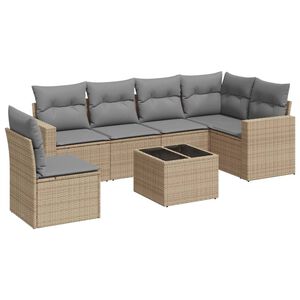 vidaXL 7 Piece Garden Sofa Set with Cushions Beige Poly Rattan