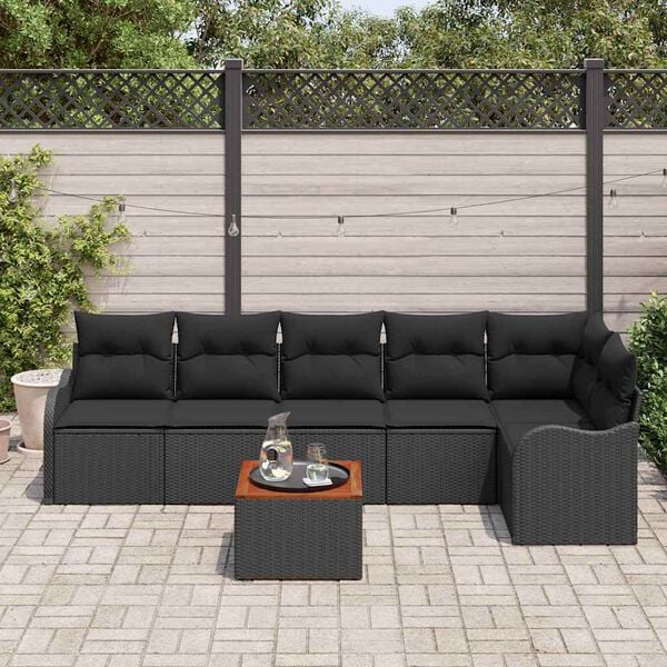 vidaXL Garden Sofa Set with Storage 7 pcs Black Poly Rattan