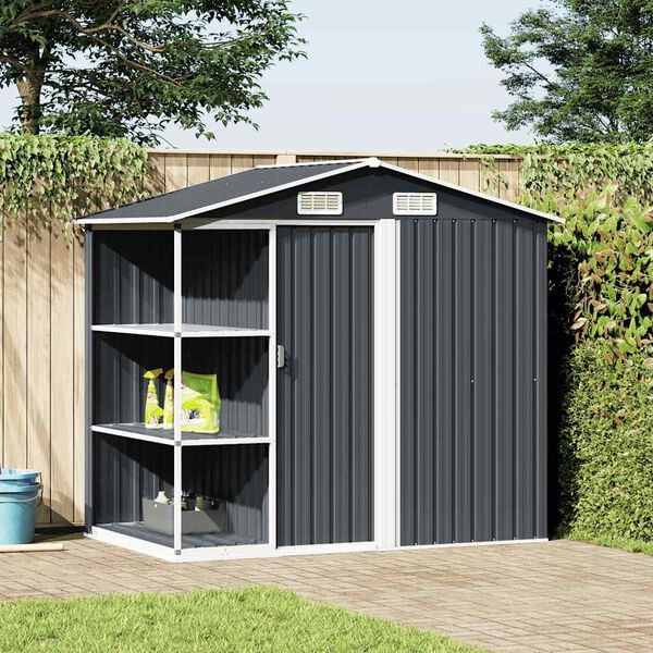 vidaXL Garden Shed with Rack Anthracite 205x130x183 cm Iron