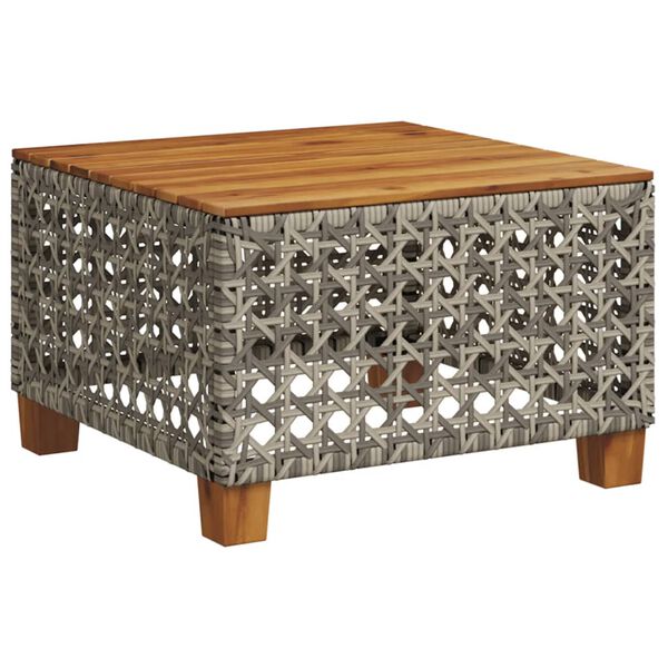 vidaXL Garden Table Grey 55x55x36 cm Poly Rattan Acacia Wood
