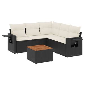 vidaXL 6 Piece Garden Sofa Set with Cushions Black Poly Rattan