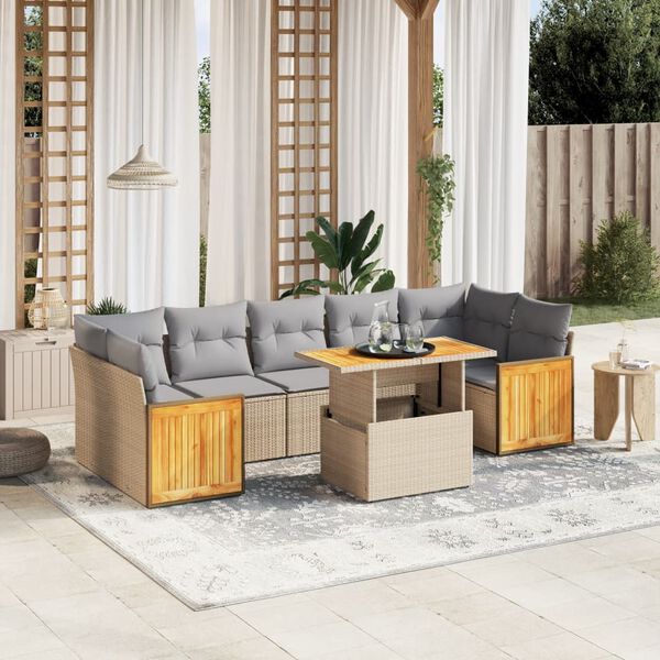 vidaXL 8 Piece Garden Sofa Set with Cushions Beige Poly Rattan