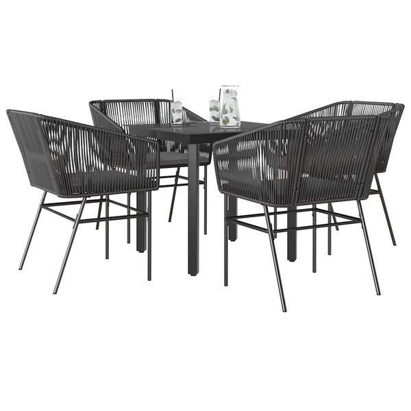 vidaXL 5 Piece Garden Dining Set with Cushions Black Poly Rattan Glass