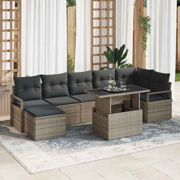 vidaXL Garden Sofa Set with Storage 8 pcs Grey Poly rattan