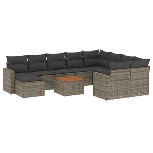 vidaXL 11 Piece Garden Sofa Set with Cushions Grey Poly Rattan