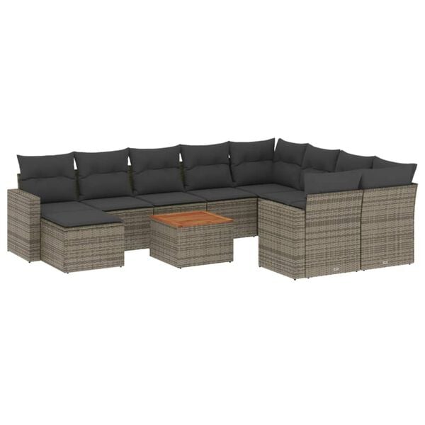 vidaXL 11 Piece Garden Sofa Set with Cushions Grey Poly Rattan