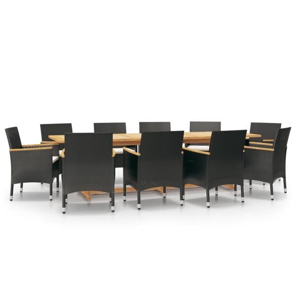 vidaXL 11 Piece Garden Dining Set with Cushions Black