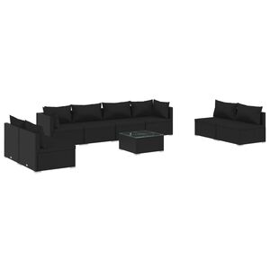 vidaXL 9 Piece Garden Lounge Set with Cushions Poly Rattan Black