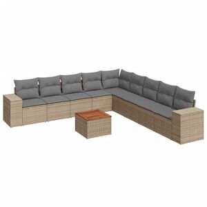 vidaXL 10 Piece Garden Sofa Set with Cushions Beige Poly Rattan