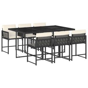 vidaXL 7 Piece Garden Dining Set with Cushions Black Poly Rattan