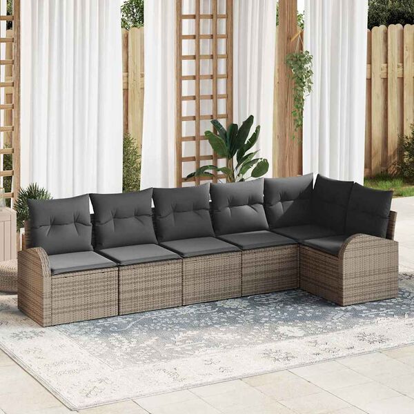 vidaXL Garden Sofa Set with Cushion 6 pcs Grey Poly Rattan
