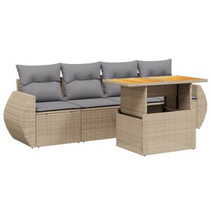 vidaXL 5 Piece Garden Sofa Set with Cushions Beige Poly Rattan