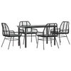 vidaXL 5 Piece Garden Dining Set with Cushions Black Poly Rattan Glass