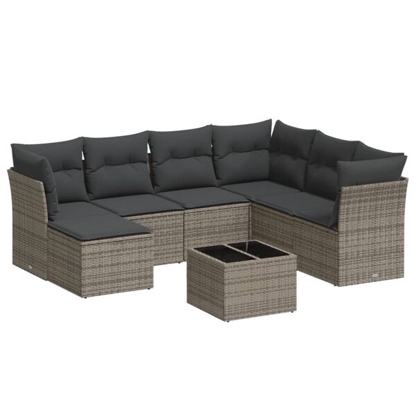 vidaXL 8 Piece Garden Sofa Set with Cushions Grey Poly Rattan