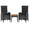vidaXL 3 Piece Garden Lounge Set with Cushions Black Poly Rattan