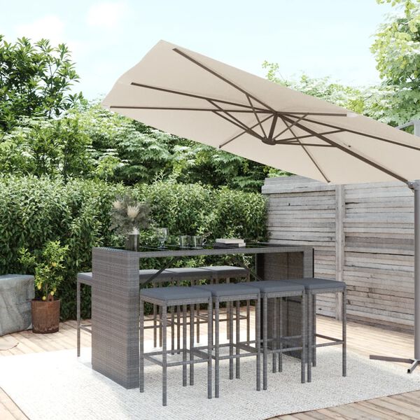 vidaXL 9 Piece Garden Bar Set with Cushions Grey Poly Rattan