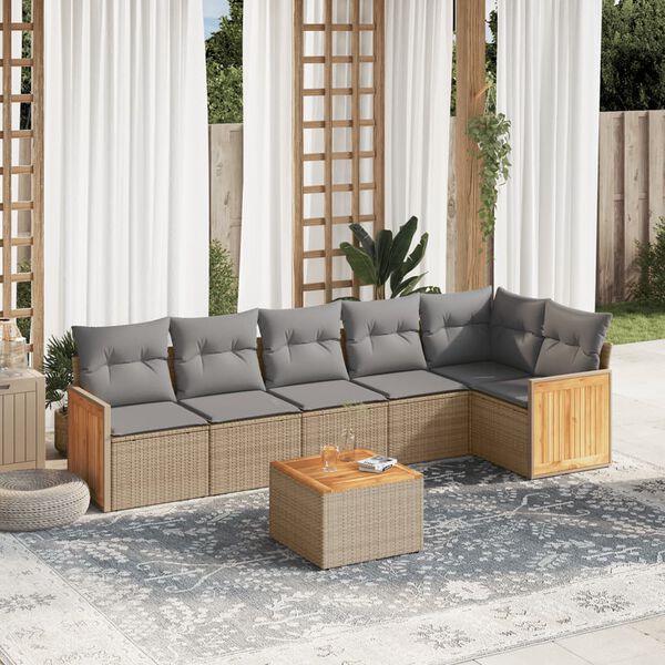 vidaXL 7 Piece Garden Sofa Set with Cushions Beige Poly Rattan