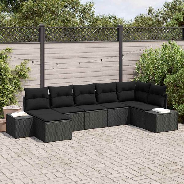 vidaXL Garden Sofa Set with Cushion 7 pcs Black Poly Rattan
