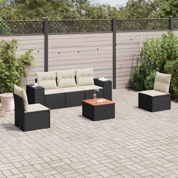 vidaXL 6 Piece Garden Sofa Set with Cushions Black Poly Rattan