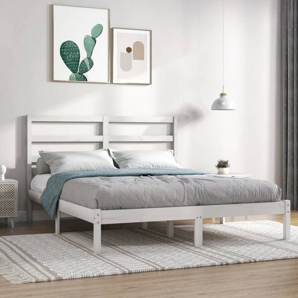vidaXL Bed Frame without Mattress White 135x190 cm Double Solid Wood