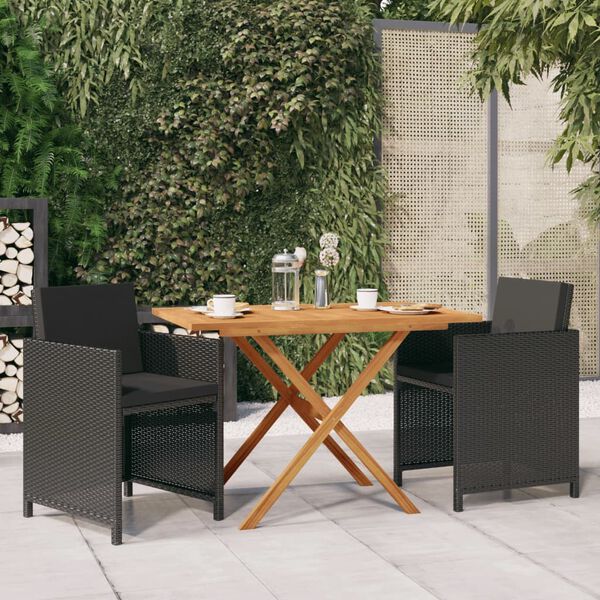 vidaXL 3 Piece Garden Dining Set with Cushions Black