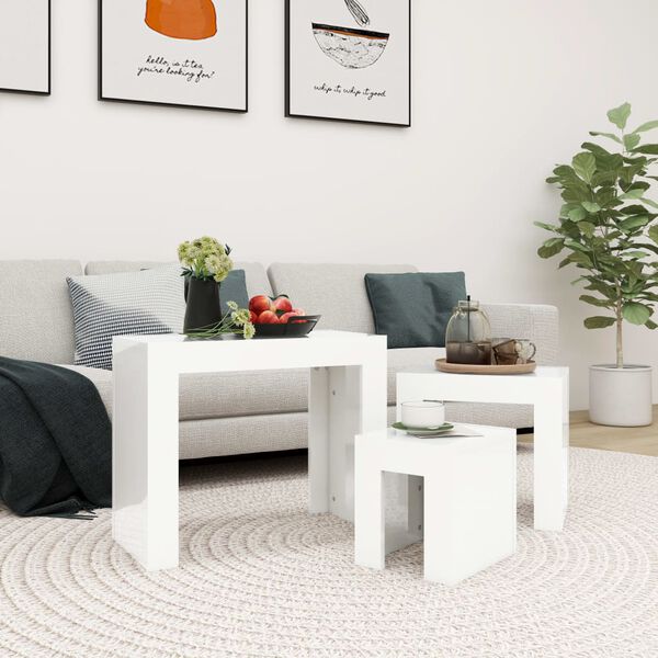 vidaXL Nesting Coffee Tables 3 pcs High Gloss White Engineered Wood