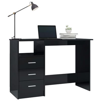 vidaXL Desk with Drawers High Gloss Black 110x50x76 cm Engineered Wood