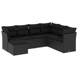 vidaXL 7 Piece Garden Sofa Set with Cushions Black Poly Rattan
