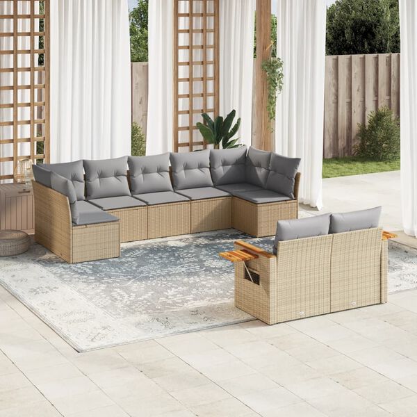 vidaXL 9 Piece Garden Sofa Set with Cushions Beige Poly Rattan