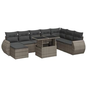 vidaXL 9 Piece Garden Sofa Set with Cushions Grey Poly Rattan