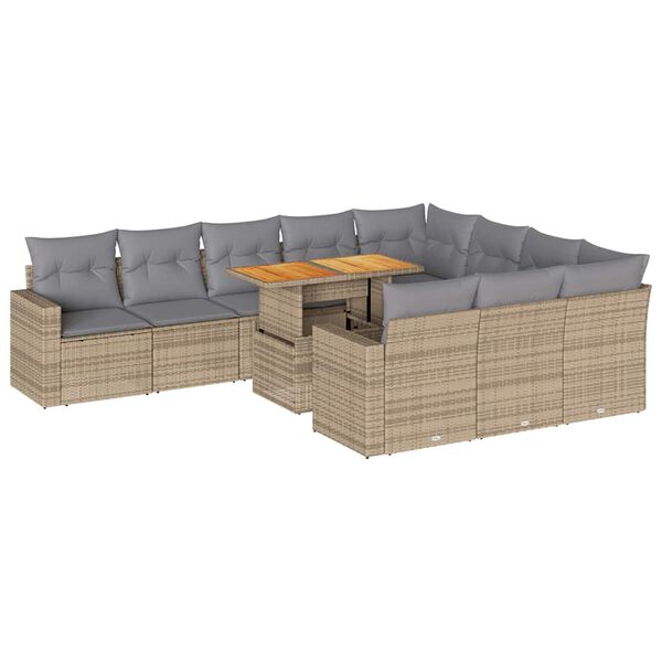 vidaXL 11 Piece Garden Sofa Set with Cushions Beige Poly Rattan