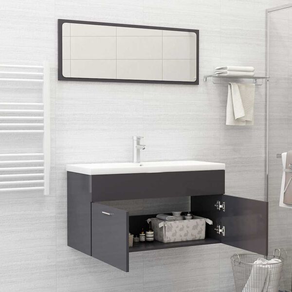 vidaXL 2 Piece Bathroom Furniture Set High Gloss Grey Engineered Wood