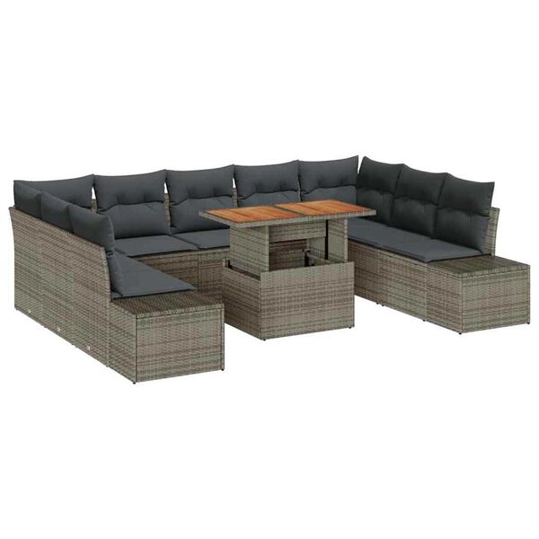 vidaXL Garden Sofa Set with Storage 10 pcs Grey Poly rattan
