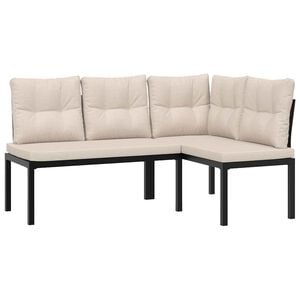vidaXL Garden Benches 2 pcs with Cushions Black Powder-coated Steel