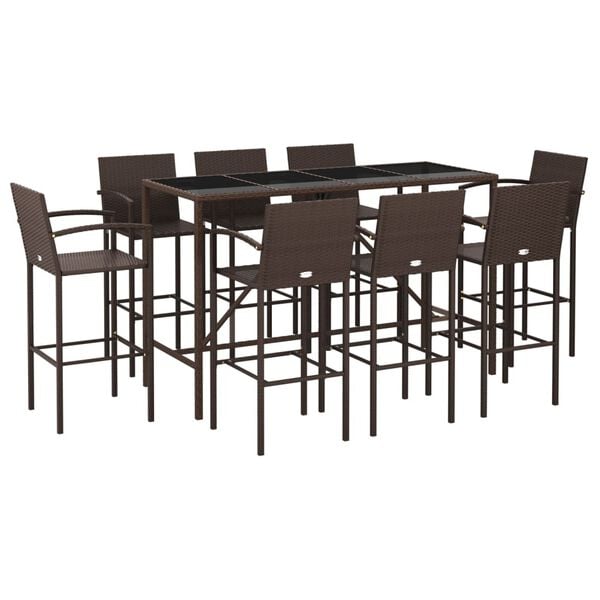 vidaXL 9 Piece Garden Bar Set Brown Poly Rattan