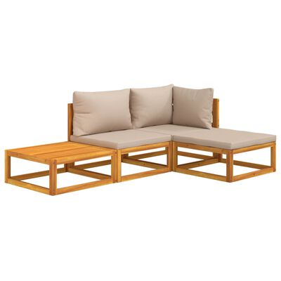 vidaXL 4 Piece Garden Lounge Set with Taupe Cushions Solid Wood