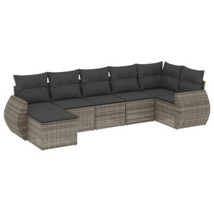 vidaXL 7 Piece Garden Sofa Set with Cushions Grey Poly Rattan