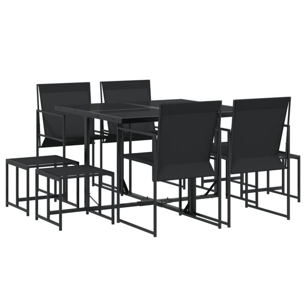 vidaXL 9 Piece Garden Dining Set Black Textilene