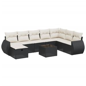 vidaXL 8 Piece Garden Sofa Set with Cushions Black Poly Rattan