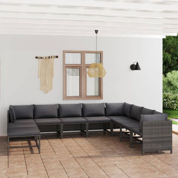 vidaXL 11 Piece Garden Lounge Set with Cushions Poly Rattan Grey