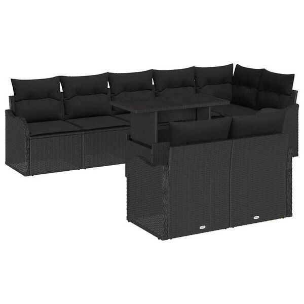 vidaXL Garden Sofa Set with Cushion Manual 9 pcs Black Poly Rattan