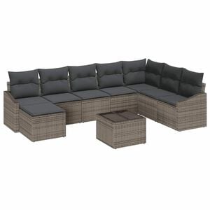 vidaXL Sofa Set with Cushion 9 pcs Grey Poly Rattan