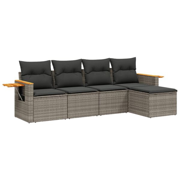 vidaXL 5 Piece Garden Sofa Set with Cushions Grey Poly Rattan