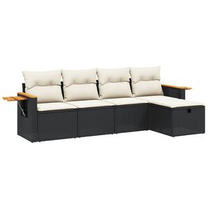 vidaXL 5 Piece Garden Sofa Set with Cushions Black Poly Rattan
